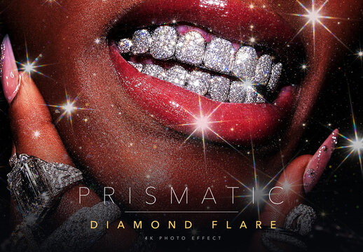 Prismatic Diamond Flare Photo Effect Template - Glam Sparkle Starburst Light Glint Jewel Tone Glossy Look