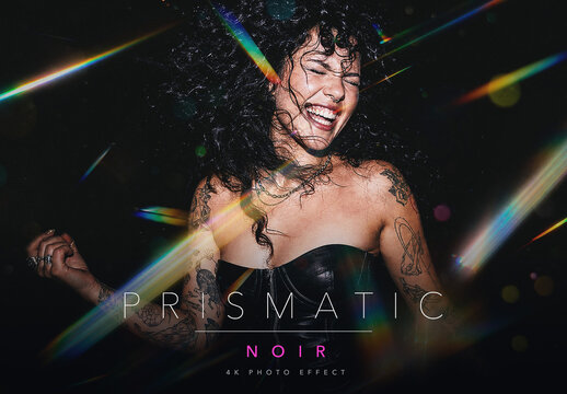 Prismatic Noir Rainbow Lens Flare Photo Effect Template - Dark Moody Night Club Glam Bokeh Portrait Look