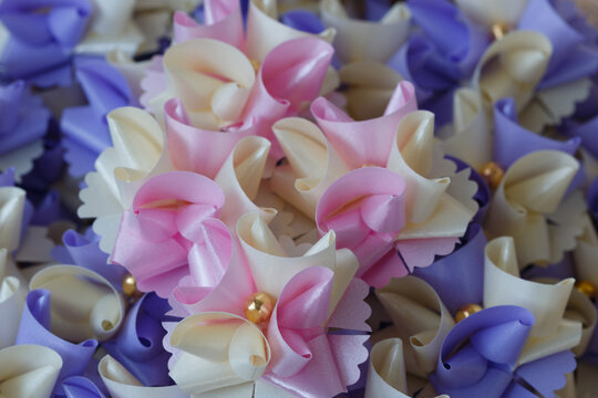Handmade craft Thai festival decoration,Coins wrapped in floral ribbons