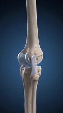 3D rotating human knee joint anatomy on blue background, ai generated