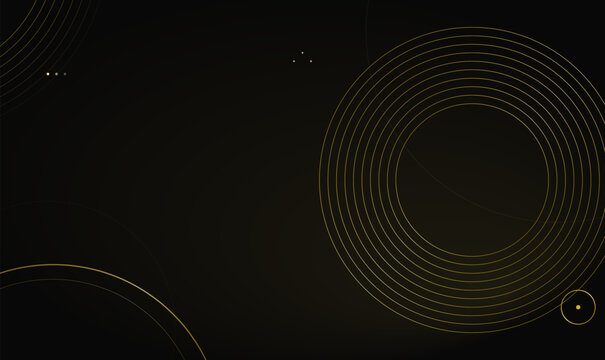 Abstract Dark Luxury Background with Golden Concentric Circle Pattern and Geometric Rings
