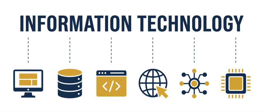 Information technology vector icons, computer network and database web development banner