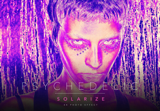 Psychedelic Solarize Photo Effect Template - Trippy Acid Chrome Metallic Tone Inversion Retro Look