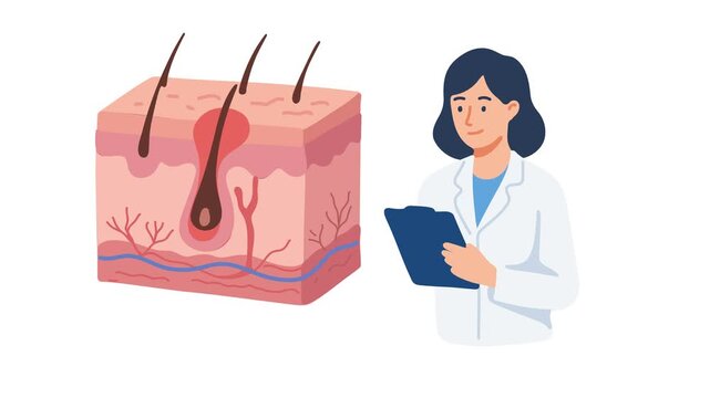 animation dermatologist reviewing skin condition on clipboard