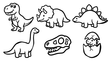 Cute Cartoon Dinosaur Line Art Vector Icon Set Coloring Page © DzikriAdi