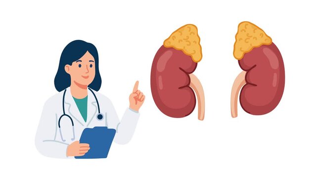 animation doctor examining adrenal glands endocrinology concept