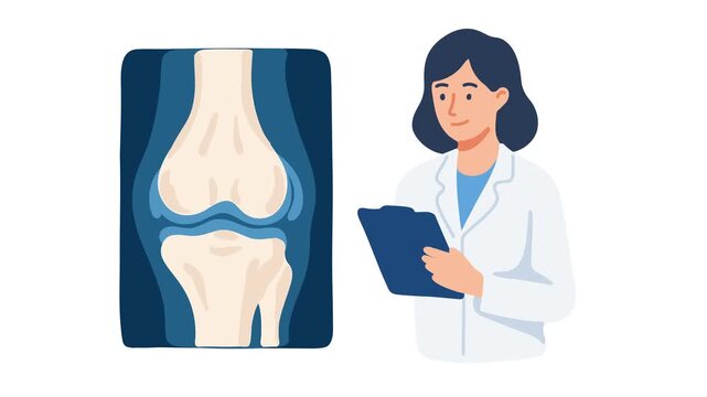 animation doctor reviewing knee x ray and joint anatomy