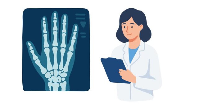 animation doctor reviewing hand x ray image