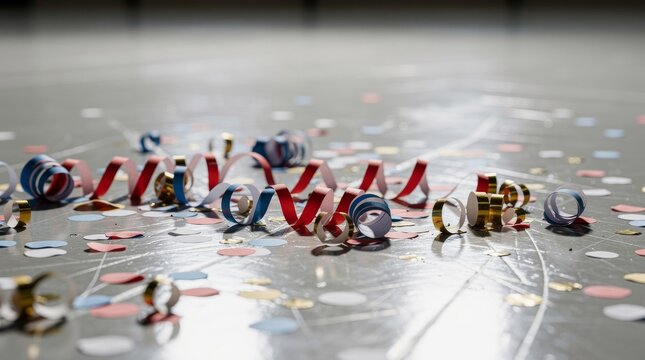 Colorful Confetti and Streamers Scattered on a Surface