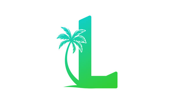 Letter L with coconut tree vector design