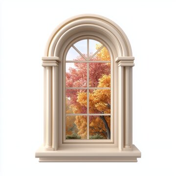 Beautiful arched window showcasing a stunning autumn scene filled with vibrant and colorful leaves