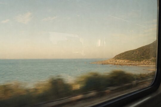 Blurred Summer Coastline Seen Through Train Window