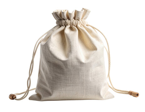 Beige linen drawstring pouch bag