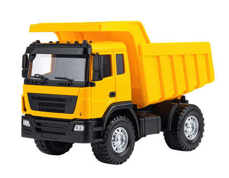 Yellow toy dump truck construction vehicle model