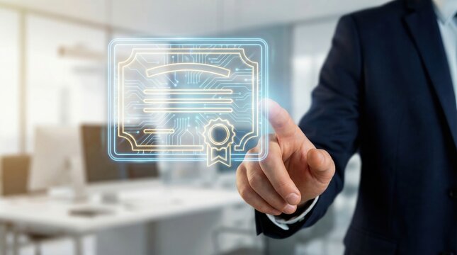 Digital certificate hologram with ai technology for employment training and reskill to upskill collaboration and productivity