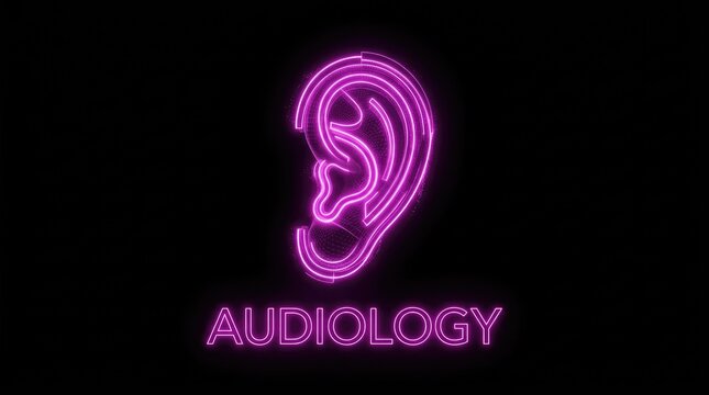 Neon Audiology Ear Symbol for Hearing Health and Medical Technology