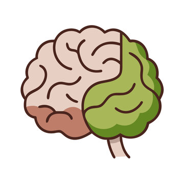 Human brain vector icon illustration, brain health and cognitive function.