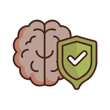 Brain symbol with protective shield and green checkmark.
