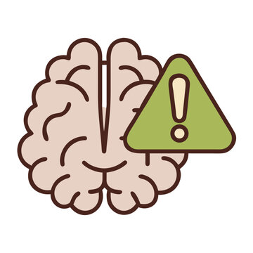 Brain warning vector icon illustration, mental health alert symbol, danger sign.
