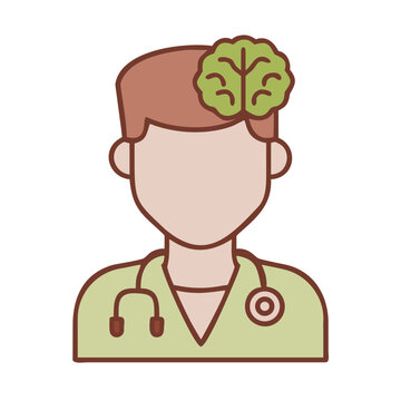 Doctor with brain icon and stethoscope healthcare medical illustration.