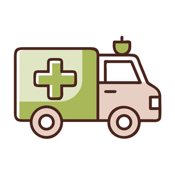 Ambulance emergency vehicle with cross symbol for medical transport.