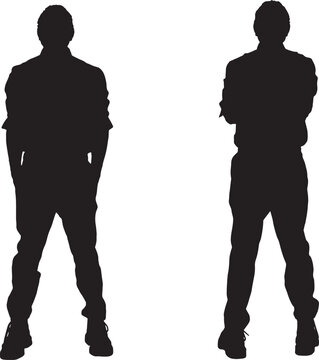 vector,silhouette of  same man front and back view  standing