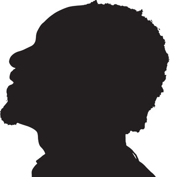 vector,silhouette of side view of head shot portrait of  a african man looking up