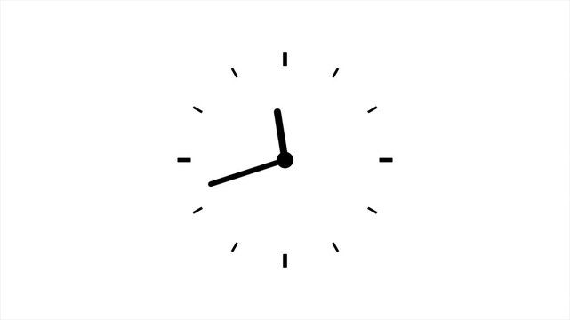 Minimalist black clock icon isolated on white background. Perfect for time lapse effects and time passing concepts featuring rapid hand rotation. 4k video