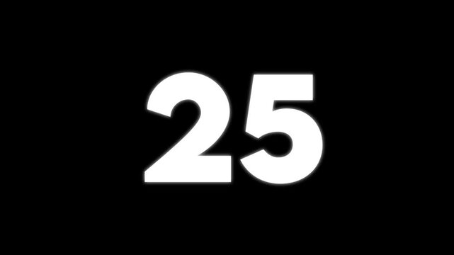 Large white number fifteen displayed in bold sans serif font against a solid black background