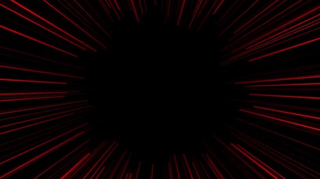 Vibrant radial dash lines simulate Comic rays red on black background. Anime manga style action effect Chroma key for high-energy video transitions. 4k video