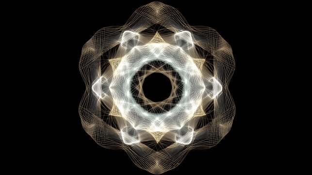 Abstract Wavy Line Geometric Gold Mandala on Black Background for Modern Diwali Decor and Creative Layouts