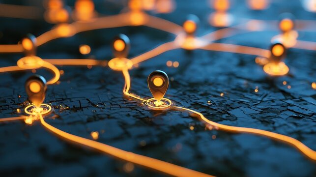 Digital map with delivery routes, symbolizing efficient e-commerce logistics. 
