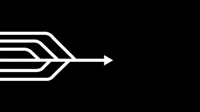 Merging Lines Arrow Icon Animation Strategy Integration Symbol Loop Isolated on Black Background Motion Graphic