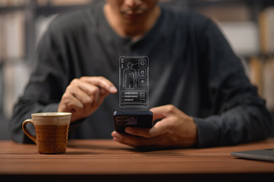 Modern Technology User Interacting with Health Data Display on Smartphone