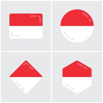Indonesian flag icon set in various geometric shapes isolated vector illustration