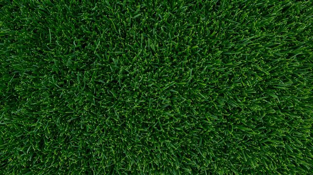 Top view close up of dense vibrant green grass lawn texture background