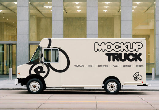Delivery Truck with Side Vehicle Branding Mockup