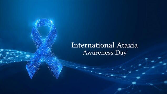 Blue awareness ribbon on digital mesh background for neurological health campaign and medical design