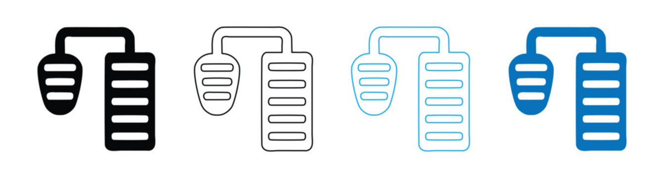 Car Pedals Icon Set Gas Accelerator and Brake Pedal Line and Glyph Blue Vector Illustration