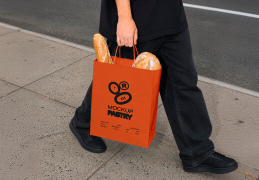 Walking Man with Paper Shopping Bag Mockup