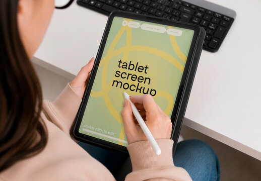 Digital Tablet Screen with a Pen Mockup