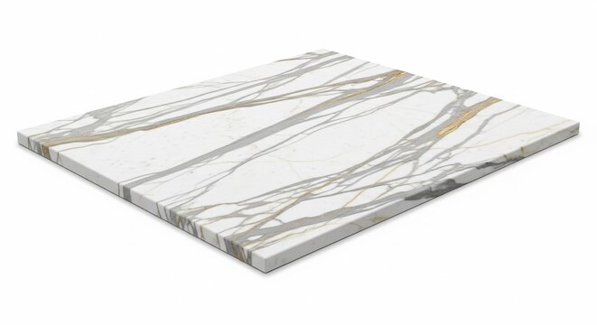 Luxurious Calacatta Viola marble slab with striking gold and gray veining, isolated on white background for interior design applications