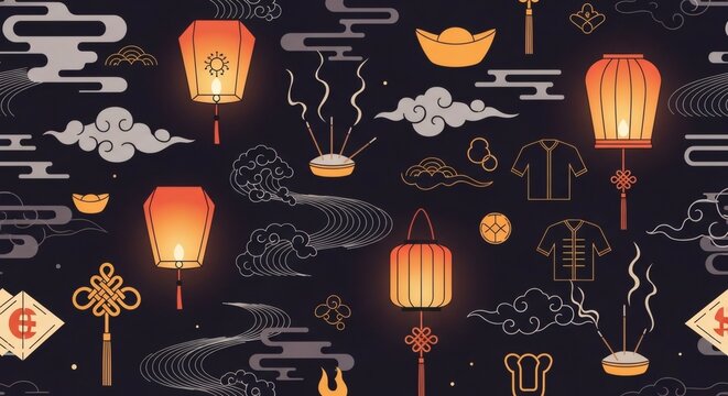 Seamless Lantern Pattern Background &ndash; Asian Festival Decorative Wallpaper Design