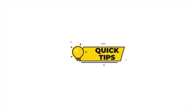 Quick Tips Badge with Light Bulb. Quick Tips Animated Icon on White Background. 4k videos appears as a sleek yellow graphic sliding into view. 4k video animation seamless loop