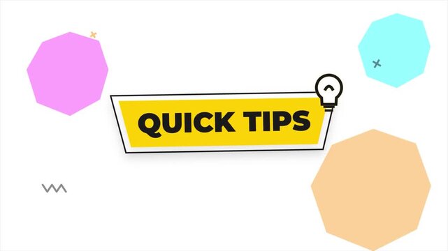 Modern motion graphic features a Quick Tips Badge with Light Bulb. Quick Tips Animated Icon on White Background. 4k videos for educational content. 4k video animation seamless loop
