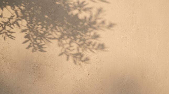 Shadow of olive tree leaves on a beige concrete wall