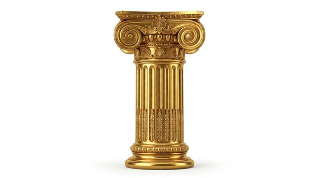 Classic bronze ionic column with detailed decorative carvings isolated for architectural design and antique style projects isolated on white background
