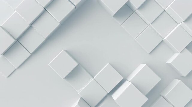 A top-down view shows a geometric pattern of white 3D cubes with varying heights.