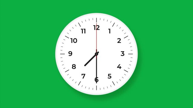 Clock Timelapse Greenscreen Alpha Loop with Fast movement of clock hands motion blur on Analog Wall Clock Isolated shows Time Passing Fast in 12 Hours Classic Clock 4k video
