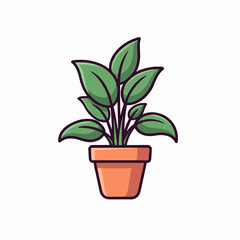 Fototapeta premium Minimalist vector illustration of a lush green houseplant in a terracotta pot isolated on a white background.
